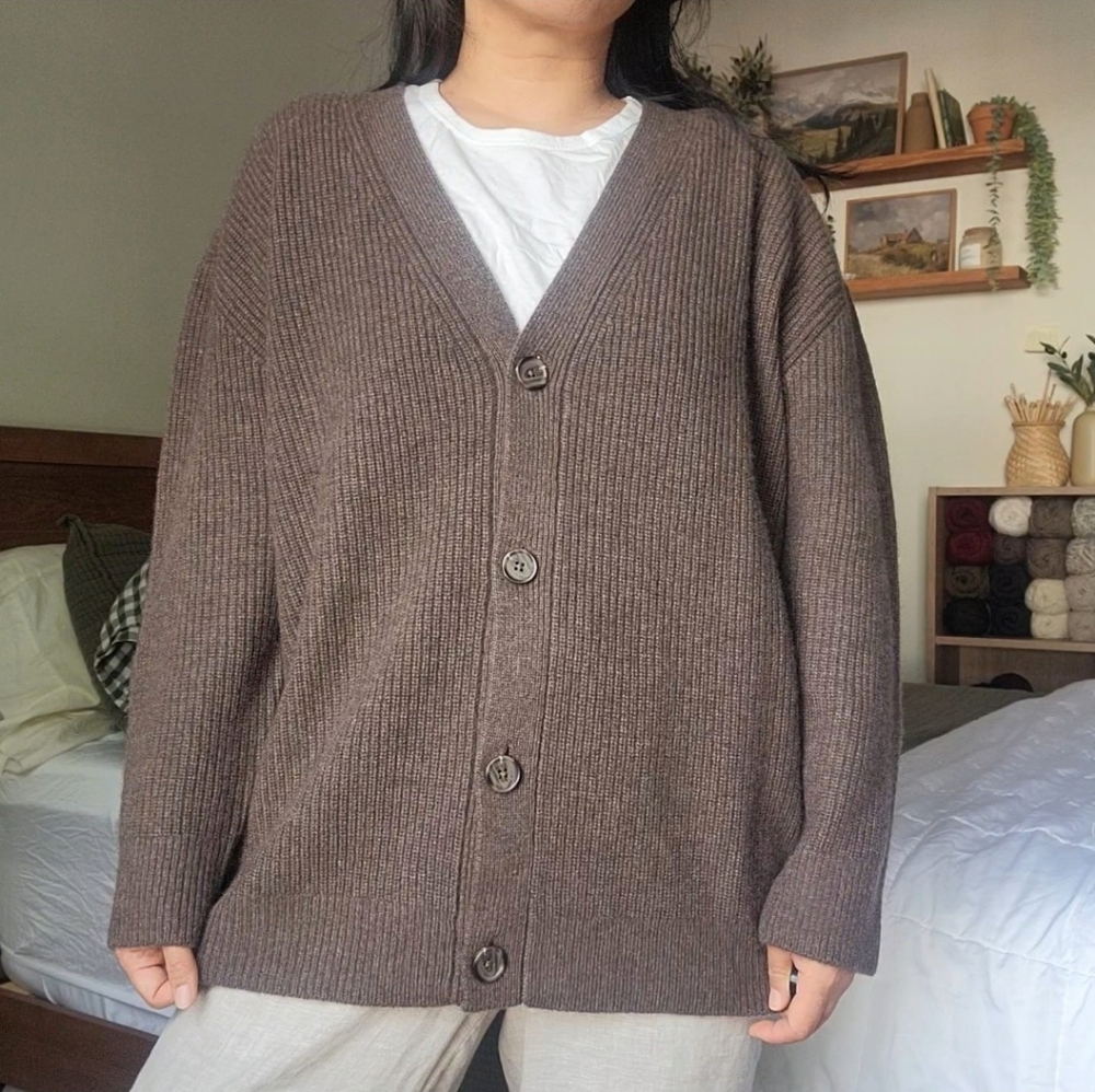 NWT Quince Oversized Cocoon Boyfriend 100% Cashmere Cardigan, Brown L